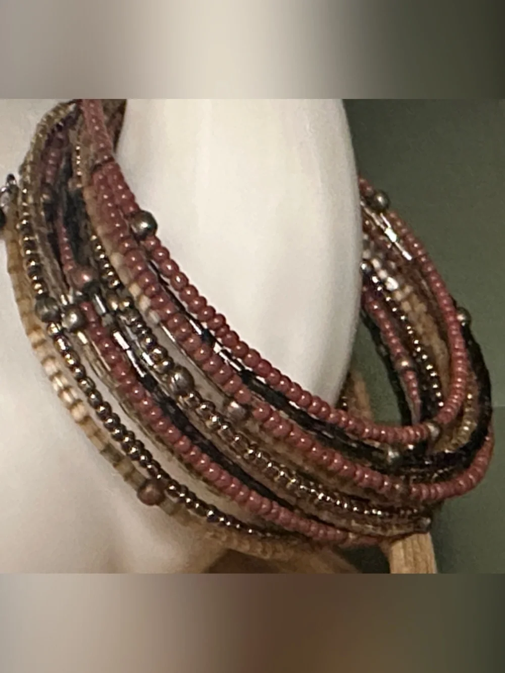 Multi-Strand Brown and Gold Beaded Coil Bracelet - Women's Jewelry